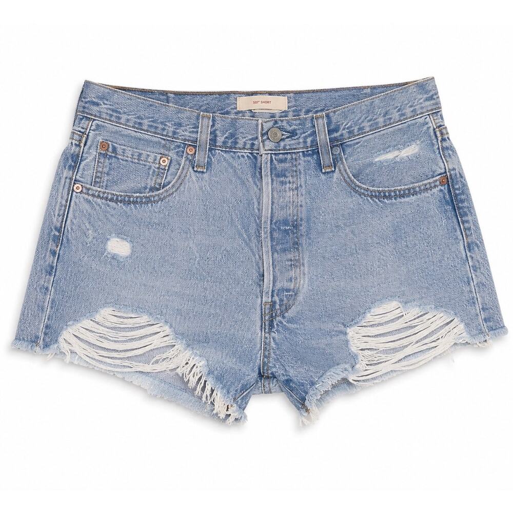 Levi’s 501 Light Wash Distressed Denim Shorts Size W32 High Rise Cutoff Shorts